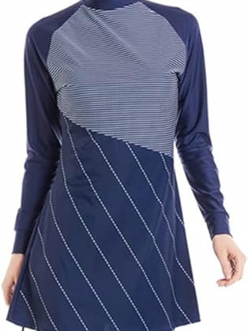 Modest Swim Top Rashguard Multi Stripe Colorblock Long Sleeve Top 2XL